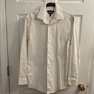 Apt. 9 Men's White Patterned Dress Shirt stretch Fabric Slim Fit